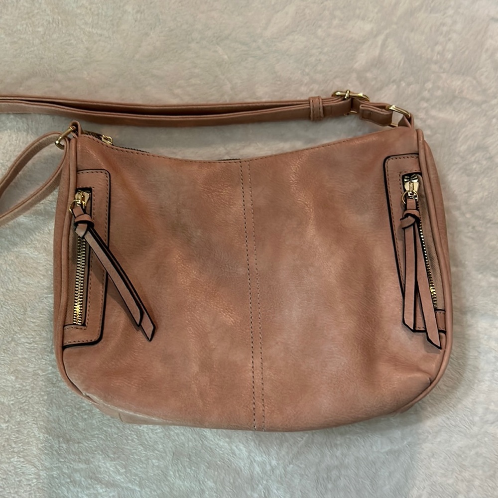 FashionPuzzle Faux Leather Two Front Zipper Pocket Crossbody Saddle Bag